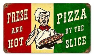 maizeco tin signs retro pizza slice metal sign 12″ w x 8″ h inch poster plate for man cave restaurants cafe room pub bar home indoor wall decor