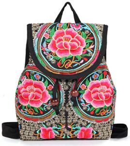 embroidery backpack purse for women vintage handbag small drawstring casual travel shoulder bag daypack