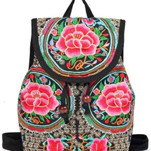 Embroidery Backpack Purse for Women Vintage Handbag Small Drawstring Casual Travel Shoulder Bag Daypack