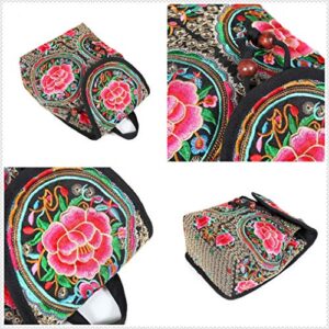 Embroidery Backpack Purse for Women Vintage Handbag Small Drawstring Casual Travel Shoulder Bag Daypack