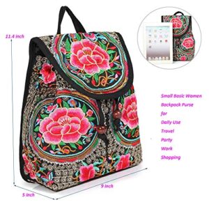 Embroidery Backpack Purse for Women Vintage Handbag Small Drawstring Casual Travel Shoulder Bag Daypack