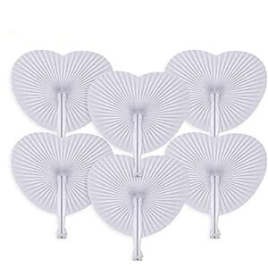 zwin 48 pcs heart shaped paper fans for wedding pocket folding paper fans with plastic handle white blank fans for guest celebration party decoration
