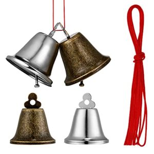 4 pieces vintage style brass hanging bell christmas bell metal door bell small polished brass bells hanging rope for diy craft elephant dog camel bells door offices home garden xmas decoration