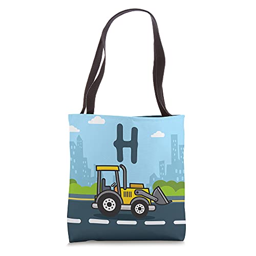 Kids Monogram Construction Loader Letter H Tote Bag