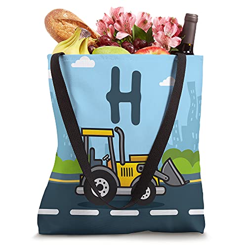 Kids Monogram Construction Loader Letter H Tote Bag