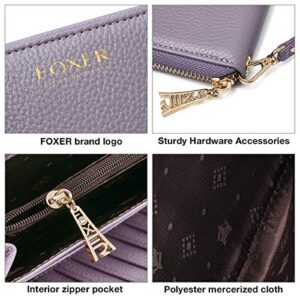 Leather Zip Around Wallet for Women, Genuine Leather RFID Blocking Gift Box Packing 17 Card Slots Ladies Long Wallet Purses with Zipper Coin Pocket Women's Clutch Wallets with Wristband (Light purple)