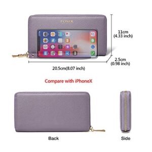 Leather Zip Around Wallet for Women, Genuine Leather RFID Blocking Gift Box Packing 17 Card Slots Ladies Long Wallet Purses with Zipper Coin Pocket Women's Clutch Wallets with Wristband (Light purple)