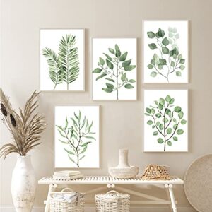 Tevxj 9PCS Botanical Plant Wall Art Prints Green Plant Wall Decor Boho Herb Wall Decor Pictures Minimalist Wall Art Photo Prints for Living Room Kitchen Leaves (8"x10", Unframed)