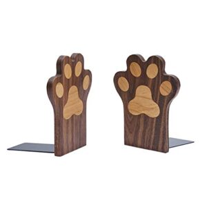 Pandapark Wood Paws Bookends,Nature Coating,Decorative Bookend (Paws-Walnut)