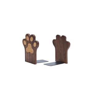 Pandapark Wood Paws Bookends,Nature Coating,Decorative Bookend (Paws-Walnut)