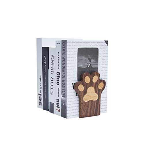 Pandapark Wood Paws Bookends,Nature Coating,Decorative Bookend (Paws-Walnut)