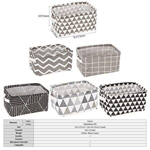 Sea Team 6-Pack Collapsible Small Canvas Fabric Storage Basket with Handles, Rectangle Mini Storage Box, Cube, Foldable Shelf Basket, Closet, Desk, Drawer Organizer for Nursery, Home, Office, Mono