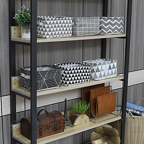 Sea Team 6-Pack Collapsible Small Canvas Fabric Storage Basket with Handles, Rectangle Mini Storage Box, Cube, Foldable Shelf Basket, Closet, Desk, Drawer Organizer for Nursery, Home, Office, Mono