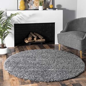 nuloom marleen contemporary shag area rug, 4′ round, grey