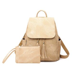 nice--buy Tassel Backpack PU Leather Shoulder Bag Women Fashion Backpack Casual Daypack Travel Lady Bag Crossbody Satchel Shoulder (Khaki)