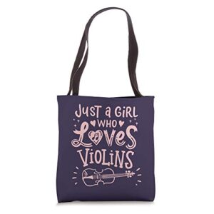 violin just a girl who loves violins music teacher gift tote bag