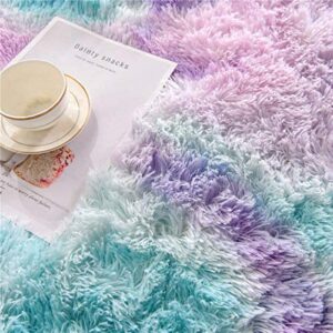 Meeting Story Shaggy Tie Dye Rugs for Girls Living Room Nursery Kids, Fluffy Shag Fuzzy Soft Carpet for Bedroom, Indoor Foyer Floor Mat, Thick Plush Bedside Area Rug Non-Skid (Blue Purple,3'x5')