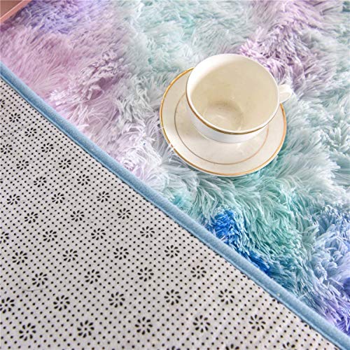 Meeting Story Shaggy Tie Dye Rugs for Girls Living Room Nursery Kids, Fluffy Shag Fuzzy Soft Carpet for Bedroom, Indoor Foyer Floor Mat, Thick Plush Bedside Area Rug Non-Skid (Blue Purple,3'x5')