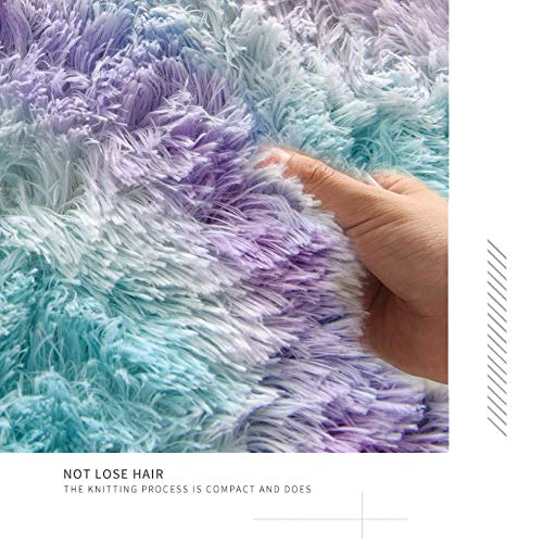 Meeting Story Shaggy Tie Dye Rugs for Girls Living Room Nursery Kids, Fluffy Shag Fuzzy Soft Carpet for Bedroom, Indoor Foyer Floor Mat, Thick Plush Bedside Area Rug Non-Skid (Blue Purple,3'x5')