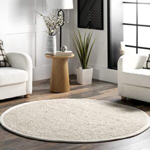 nuloom ashli handwoven solid jute area rug, 4′ round, off-white