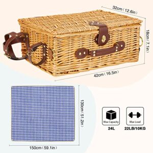 Greenstell Wicker Picnic Basket Sets for 4 Persons with High Sealing Insulation Layer,Waterproof Picnic Mat, Removable Strap and Wine Bag, Tableware, Picnic Basket for Family,Party,Outdoor,Camping