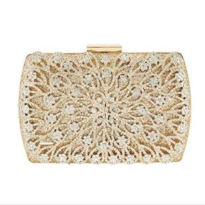 Women Evening Clutch Purses Flower Crystal Rhinestone Evening Handbag for Party Wedding,Gold