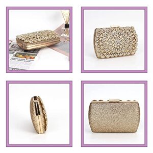 Women Evening Clutch Purses Flower Crystal Rhinestone Evening Handbag for Party Wedding,Gold