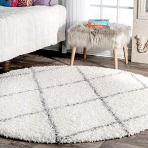 nuloom tess moroccan shag area rug, 6′ round, white