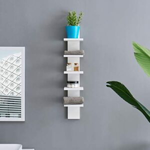 Danya B 5 Tier Wall Shelf Unit Narrow Smooth Laminate Finish - Vertical Column Shelf Floating Storage Home Decor Organizer Tall Tower Design Utility Shelf Bedroom Living Room 5.1" x 6" x 30" (White)