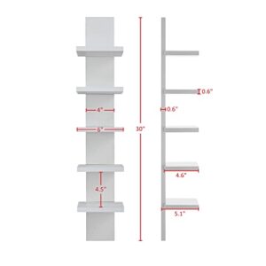 Danya B 5 Tier Wall Shelf Unit Narrow Smooth Laminate Finish - Vertical Column Shelf Floating Storage Home Decor Organizer Tall Tower Design Utility Shelf Bedroom Living Room 5.1" x 6" x 30" (White)