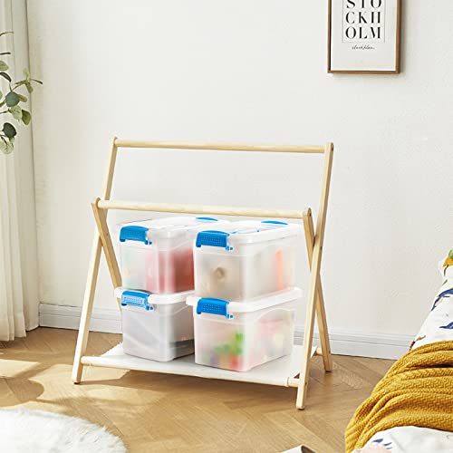 ZOOFOX 6 Pack Plastic Lidded Storage Bins, 6 Quart Clear Latch Container Box with Blue Handle and Lid, Stackable Latching Boxes for Organizing