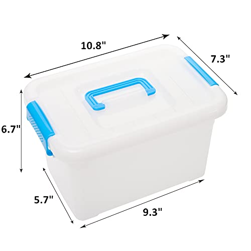 ZOOFOX 6 Pack Plastic Lidded Storage Bins, 6 Quart Clear Latch Container Box with Blue Handle and Lid, Stackable Latching Boxes for Organizing