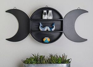ebros light duty black wicca sacred triple moon feminine goddess wall hanging floating foldable hinged mdf wood shelf with tiers 14″ tall 36″ wide occult wiccan home office room accent