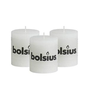 bolsius rustic white unscented pillar candles – 2.75″ x 3.25″ decoration candles set of 3 – clean burning dripless dinner candles for wedding & home decor party restaurant spa- aprox (80x68m)