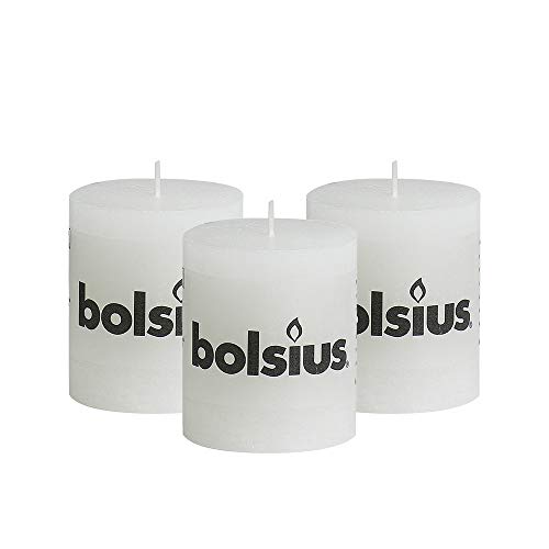 BOLSIUS Rustic White Unscented Pillar Candles - 2.75" X 3.25" Decoration Candles Set of 3 - Clean Burning Dripless Dinner Candles for Wedding & Home Decor Party Restaurant Spa- Aprox (80x68m)