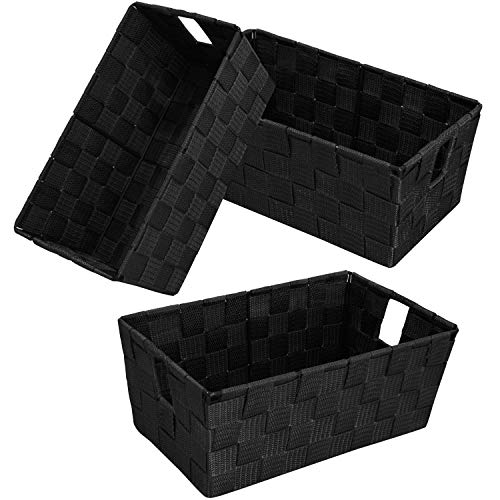 homyfort Woven Shelf Storage Tote Basket Bins Container, Storage Boxes Cube Organizer with Built-in Handles for Bedroom, Office, Closet, Clothes, Kids Room, Nursery 3 pk (Black, 11.4“ x 6.5” x 4.5”)