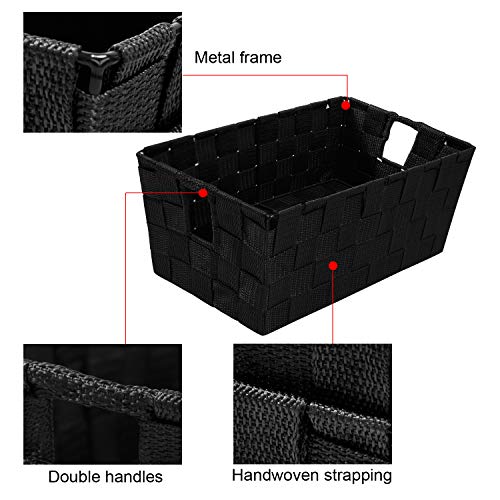 homyfort Woven Shelf Storage Tote Basket Bins Container, Storage Boxes Cube Organizer with Built-in Handles for Bedroom, Office, Closet, Clothes, Kids Room, Nursery 3 pk (Black, 11.4“ x 6.5” x 4.5”)