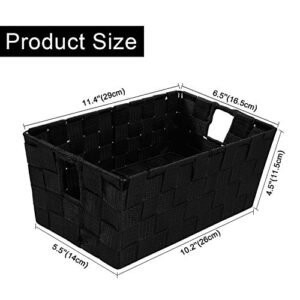 homyfort Woven Shelf Storage Tote Basket Bins Container, Storage Boxes Cube Organizer with Built-in Handles for Bedroom, Office, Closet, Clothes, Kids Room, Nursery 3 pk (Black, 11.4“ x 6.5” x 4.5”)