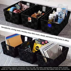 homyfort Woven Shelf Storage Tote Basket Bins Container, Storage Boxes Cube Organizer with Built-in Handles for Bedroom, Office, Closet, Clothes, Kids Room, Nursery 3 pk (Black, 11.4“ x 6.5” x 4.5”)