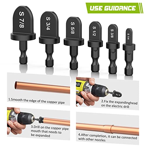 6pcs Hex Handle HVAC Tools Air Conditioner Copper Pipe Swaging Tool Round Handle Tube Expander Drill Bit Repairing Set with 1/4, 3/8, 1/2, 5/8, 3/4 Bits