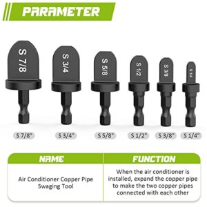 6pcs Hex Handle HVAC Tools Air Conditioner Copper Pipe Swaging Tool Round Handle Tube Expander Drill Bit Repairing Set with 1/4, 3/8, 1/2, 5/8, 3/4 Bits