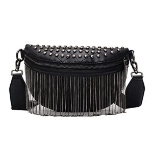heidi women’s small studs rivet crossbody handbag fashion shell shape shoulder messenger bag (black(waist bag))