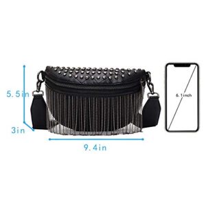 Heidi Women's Small Studs Rivet Crossbody Handbag Fashion Shell Shape Shoulder Messenger Bag (Black(waist bag))