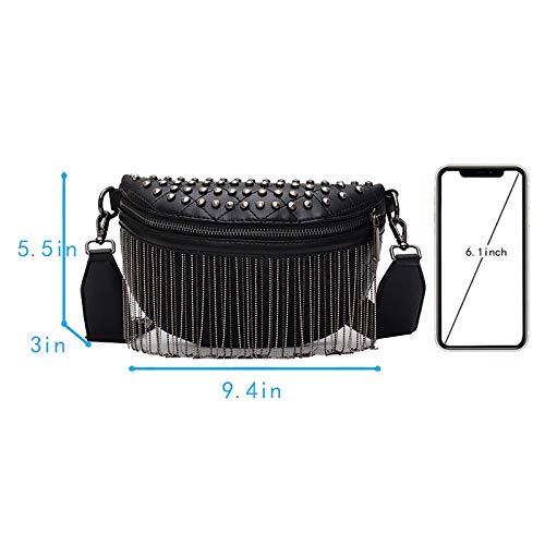 Heidi Women's Small Studs Rivet Crossbody Handbag Fashion Shell Shape Shoulder Messenger Bag (Black(waist bag))