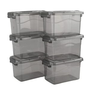 easymanie plastic storage bin with handle, 5 quart clear grey latching boxes, pack of 6, r