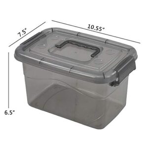 Easymanie Plastic Storage Bin with Handle, 5 Quart Clear Grey Latching Boxes, Pack of 6, R