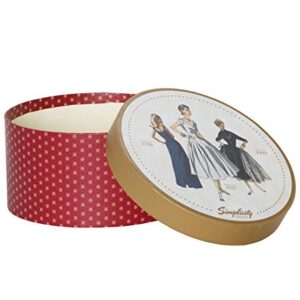 Simplicity Vintage 559360007 Retro Fashion Circular Storage Box for Sewing Supplies, 7.25 x 7.25 x 3.75 Inches