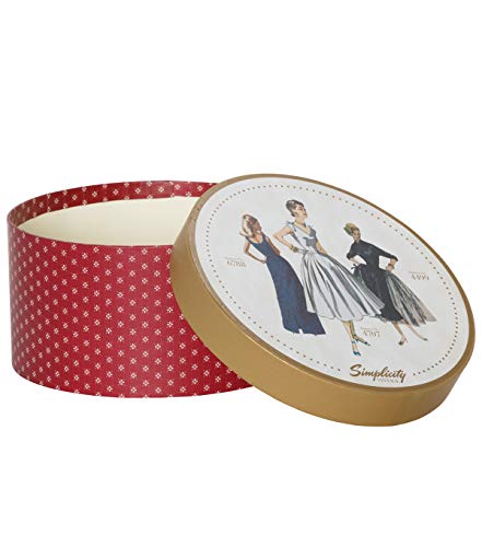 Simplicity Vintage 559360007 Retro Fashion Circular Storage Box for Sewing Supplies, 7.25 x 7.25 x 3.75 Inches