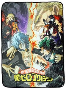 my hero academia anime manga student heroes vs. league of villains super plush fleece throw blanket black / one size