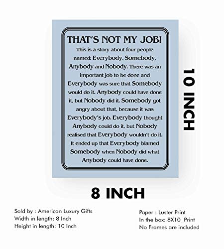 "That's Not My Job"-Motivational Wall Art Sign-8 x 10" Humorous Typographic Poster Print-Ready to Frame. Ideal Home-Office-School-Décor. Great Sarcastic Desk & Cubicle Sign. Perfect for Teachers!